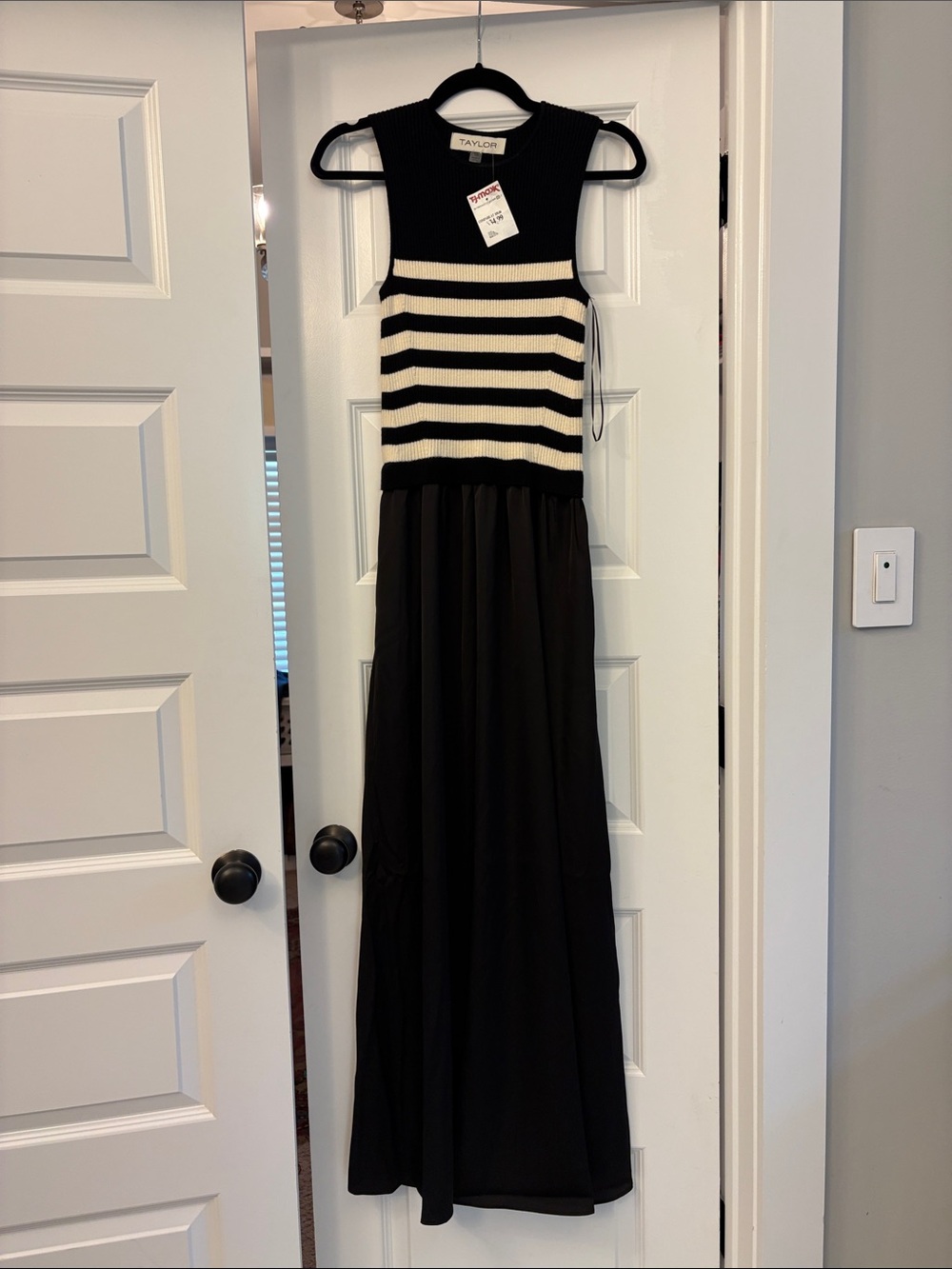 Taylor Black and Cream Striped Twofer Maxi Dress